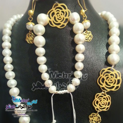 سرویس طلا - گردنبند و گوشواره و دستبند - طرح گل رز-SS0103